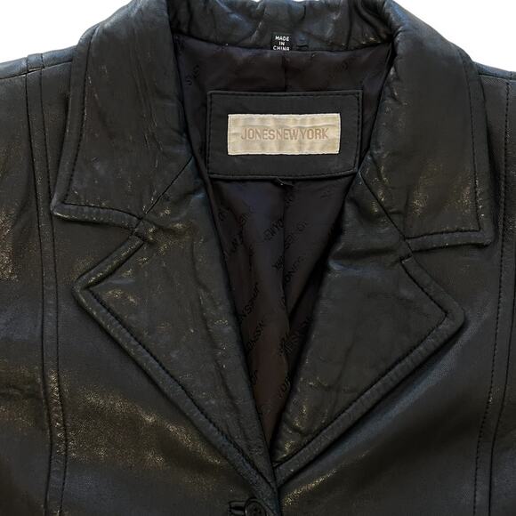 Jones New York Womens Leather Jacket Black Y2K Blazer Vintage - Picture 2 of 10